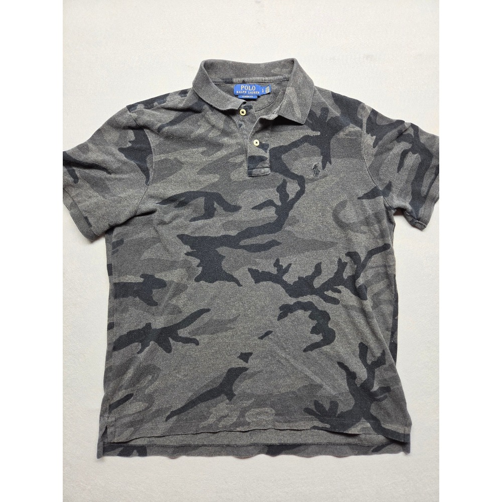 Polo Ralph Lauren Mens Camo Polo Shirt Gray/Black Classic Fit Cotton Pique Large